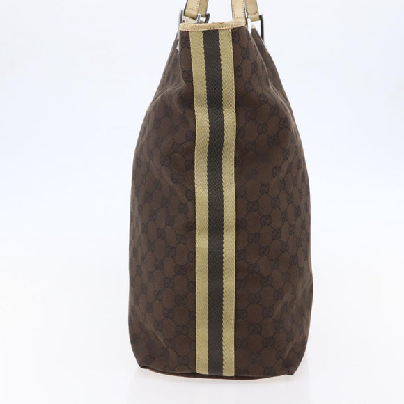 GUCCI GG Canvas Sherry Line Tote Bag Dark Brown 31242 Auth 146842