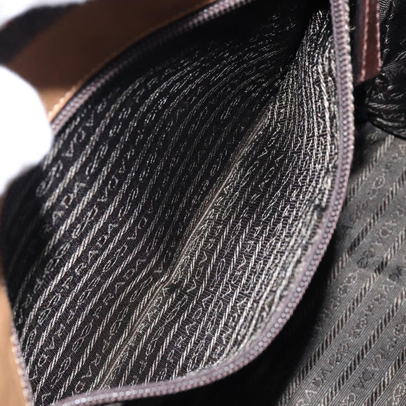 PRADA Shoulder Bag Leather Brown Silver Auth 146861