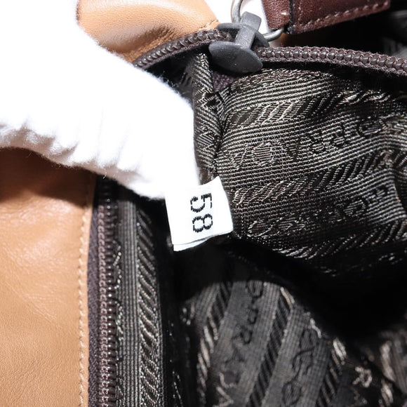 PRADA Shoulder Bag Leather Brown Silver Auth 146861