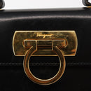 Salvatore Ferragamo Gancini Hand Bag Leather Black Gold Auth 146862-9