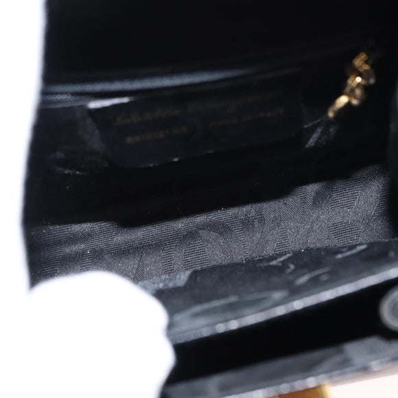 Salvatore Ferragamo Gancini Hand Bag Leather Black Gold Auth 146862
