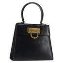 Salvatore Ferragamo Gancini Hand Bag Leather Black Gold Auth 146862-1