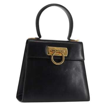 Salvatore Ferragamo Gancini Hand Bag Leather Black Gold Auth 146862