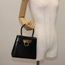 Salvatore Ferragamo Gancini Hand Bag Leather Black Gold Auth 146862-22