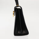 Salvatore Ferragamo Gancini Hand Bag Leather Black Gold Auth 146862-3