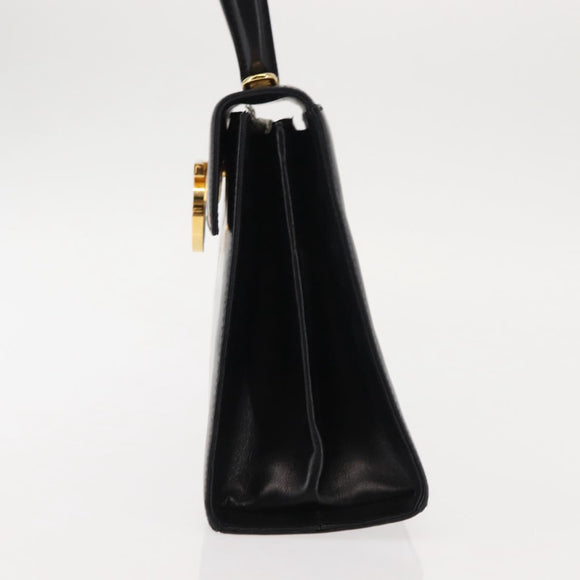 Salvatore Ferragamo Gancini Hand Bag Leather Black Gold Auth 146862