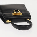 Salvatore Ferragamo Gancini Hand Bag Leather Black Gold Auth 146862-6