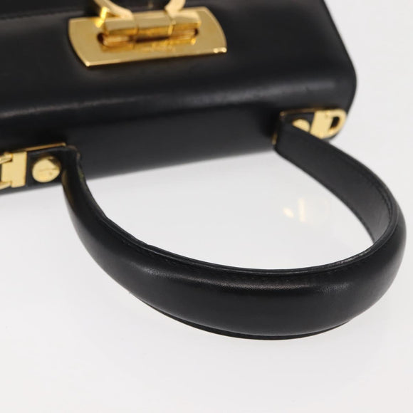 Salvatore Ferragamo Gancini Hand Bag Leather Black Gold Auth 146862