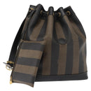 FENDI Pecan Canvas Shoulder Bag PVC Black Brown gold Auth 146873-1