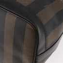 FENDI Pecan Canvas Shoulder Bag PVC Black Brown gold Auth 146873-15