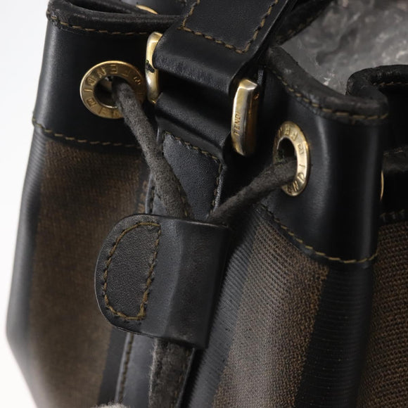 FENDI Pecan Canvas Shoulder Bag PVC Black Brown gold Auth 146873