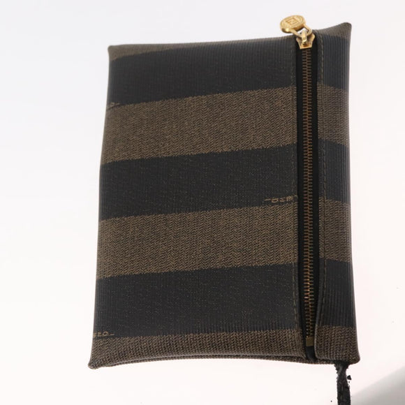 FENDI Pecan Canvas Shoulder Bag PVC Black Brown gold Auth 146873