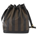FENDI Pecan Canvas Shoulder Bag PVC Black Brown gold Auth 146873-2