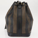 FENDI Pecan Canvas Shoulder Bag PVC Black Brown gold Auth 146873-3