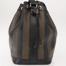 FENDI Pecan Canvas Shoulder Bag PVC Black Brown gold Auth 146873-4