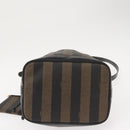 FENDI Pecan Canvas Shoulder Bag PVC Black Brown gold Auth 146873-5