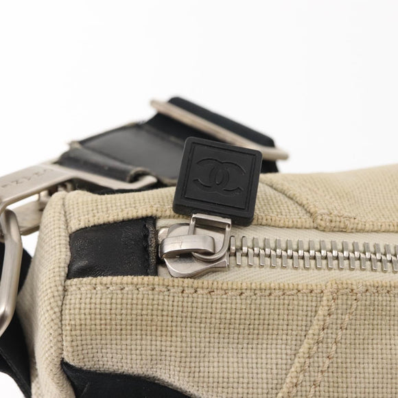 CHANEL Sports COCO Mark Shoulder Bag Canvas Beige Silver CC Auth 146878