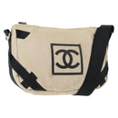 CHANEL Sports COCO Mark Shoulder Bag Canvas Beige Silver CC Auth 146878-1