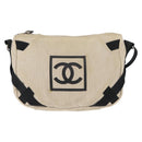 CHANEL Sports COCO Mark Shoulder Bag Canvas Beige Silver CC Auth 146878-13