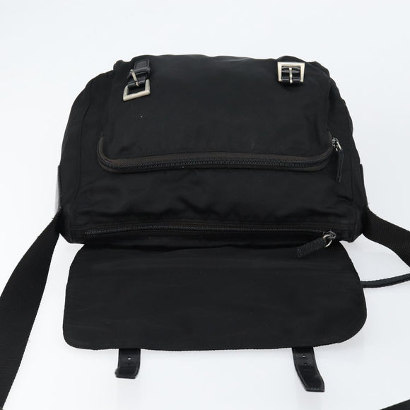 PRADA Shoulder Bag Nylon Black Silver Auth 146879