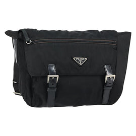PRADA Shoulder Bag Nylon Black Silver Auth 146879