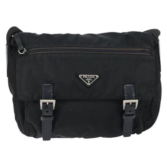 PRADA Shoulder Bag Nylon Black Silver Auth 146879