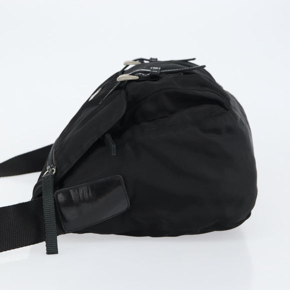 PRADA Shoulder Bag Nylon Black Silver Auth 146879