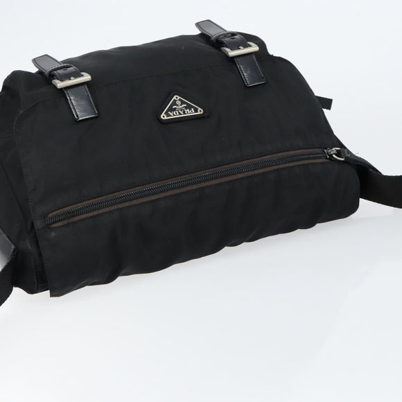 PRADA Shoulder Bag Nylon Black Silver Auth 146879