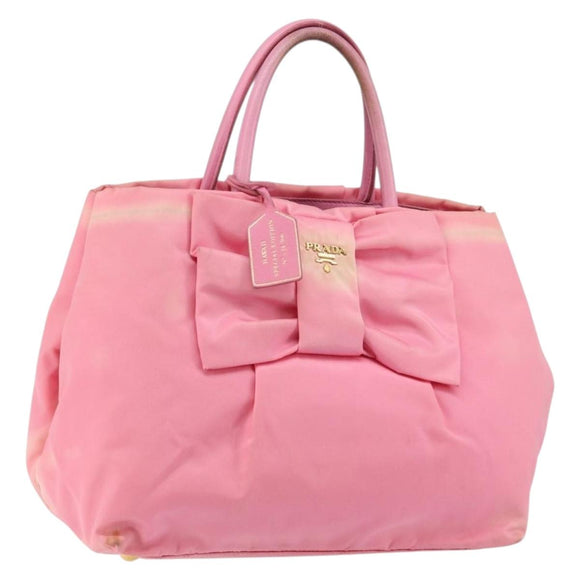 PRADA Hand Bag Nylon Pink Gold Auth 146881