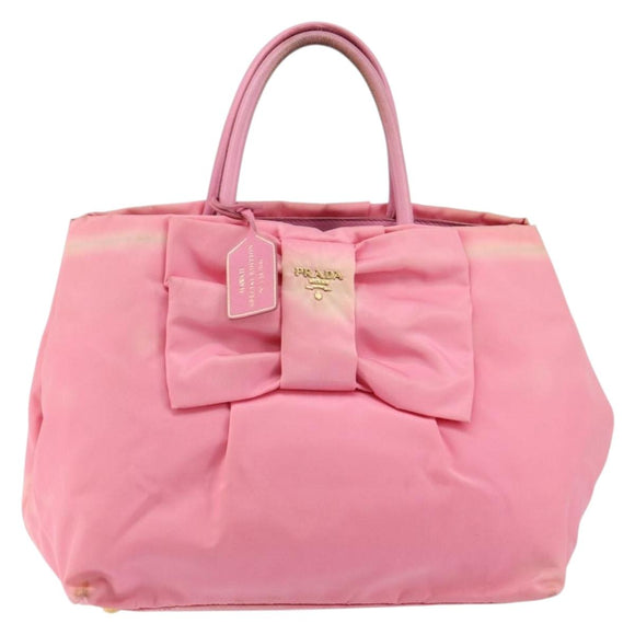 PRADA Hand Bag Nylon Pink Gold Auth 146881