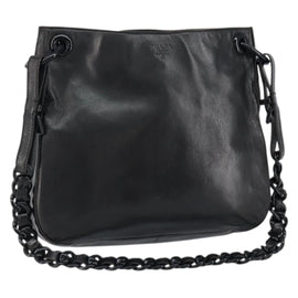 PRADA Chain Shoulder Bag Leather Black Auth 146885