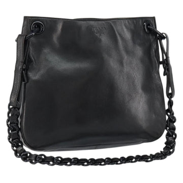 PRADA Chain Shoulder Bag Leather Black Auth 146885