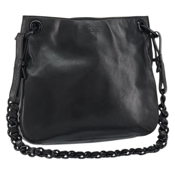 PRADA Chain Shoulder Bag Leather Black Auth 146885