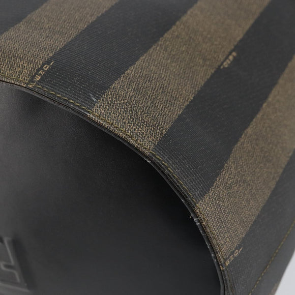 FENDI Pecan Canvas Shoulder Bag PVC Black Brown Auth 146897