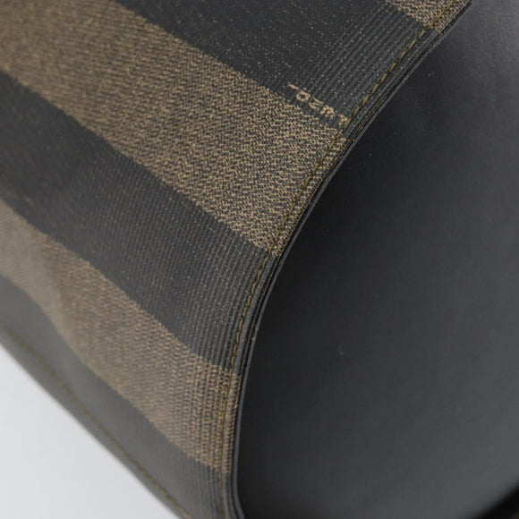FENDI Pecan Canvas Shoulder Bag PVC Black Brown Auth 146897