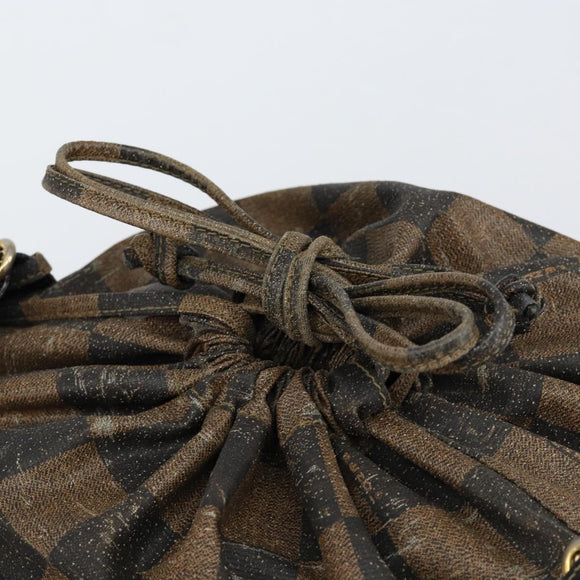 FENDI Pecan Canvas Shoulder Bag PVC Black Brown Auth 146897