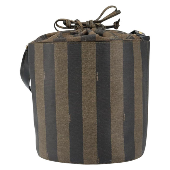 FENDI Pecan Canvas Shoulder Bag PVC Black Brown Auth 146897