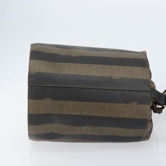FENDI Pecan Canvas Shoulder Bag PVC Black Brown Auth 146897