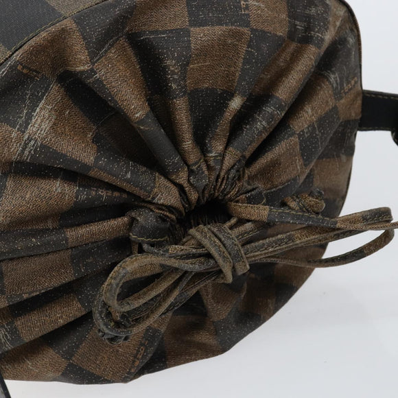 FENDI Pecan Canvas Shoulder Bag PVC Black Brown Auth 146897