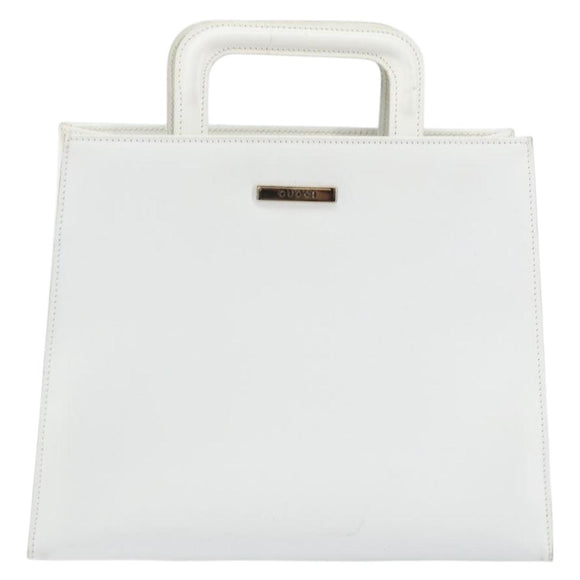 GUCCI Hand Bag Leather White Gold 001 2122 1773 Auth 146899