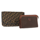 Christian Dior Celine Macadam Canvas Tas PVC Leer 2-delig Bruin Marineblauw Authentiek 146900-1
