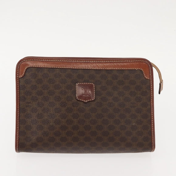 Christian Dior Celine Macadam Canvas Tas PVC Leer 2-delig Bruin Marineblauw Authentiek 146900