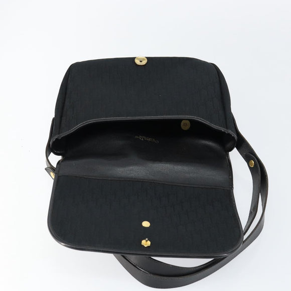 Christian Dior Trotter Canvas Shoulder Bag Black Gold Auth 146914
