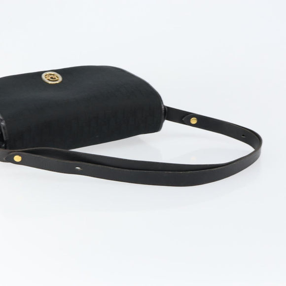 Christian Dior Trotter Canvas Shoulder Bag Black Gold Auth 146914