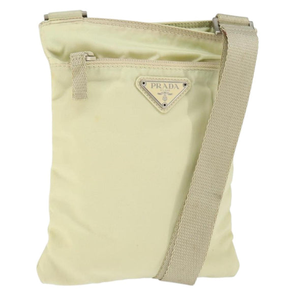 PRADA Shoulder Bag Nylon Ivory Silver Auth 146915