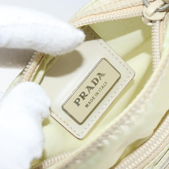 PRADA Shoulder Bag Nylon Ivory Silver Auth 146915