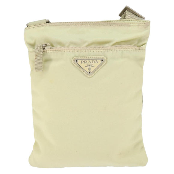 PRADA Shoulder Bag Nylon Ivory Silver Auth 146915