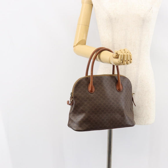 CELINE Macadam Canvas Hand Bag PVC Leather Brown Gold Auth 146916