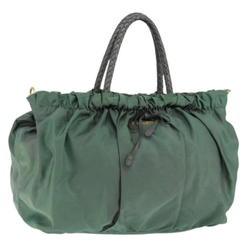 PRADA Hand Bag Nylon Green Gold Auth 146925