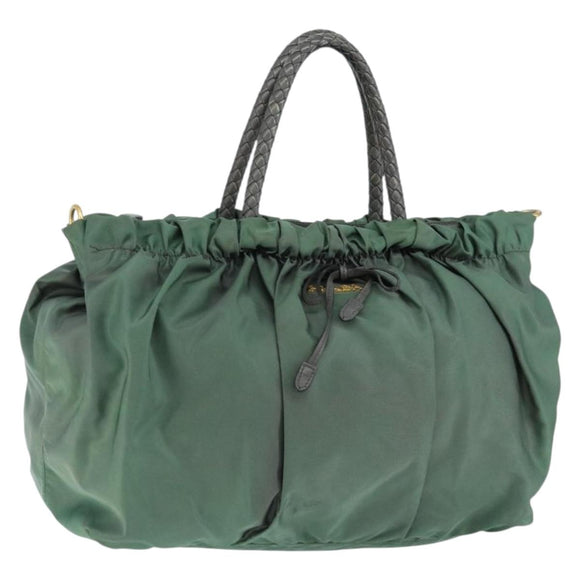 PRADA Hand Bag Nylon Green Gold Auth 146925